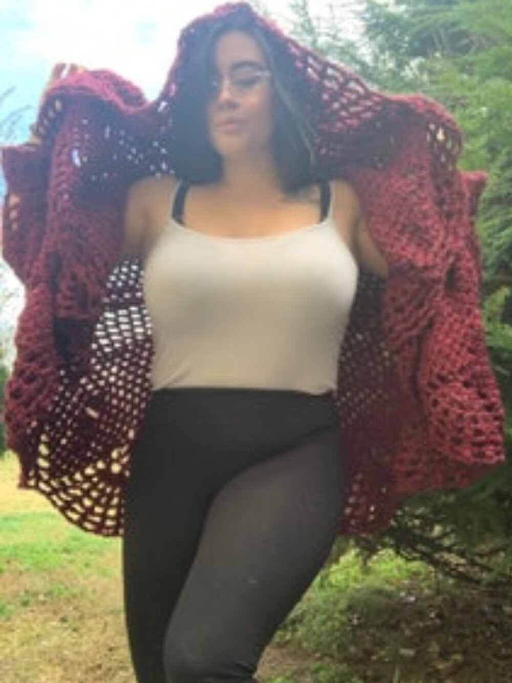 Handmade Crochet Cocoon Cape - Claret